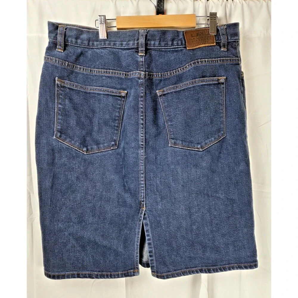Lauren Ralph Lauren Denim Skirt Women Blue Jean Straight Classic Zip Front 12/14 - Picture 7 of 8